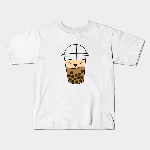 happy milk tea boba Kids T-Shirt by Doodle Workshop